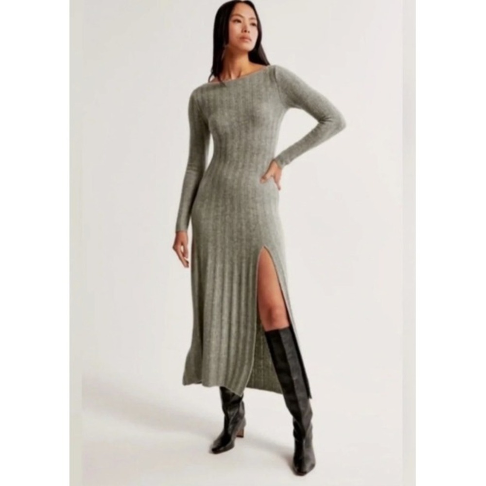 Abercrombie Fitch Maxi Sweater Dress XSP Gray Ribbed Long Sleeve Minimalist